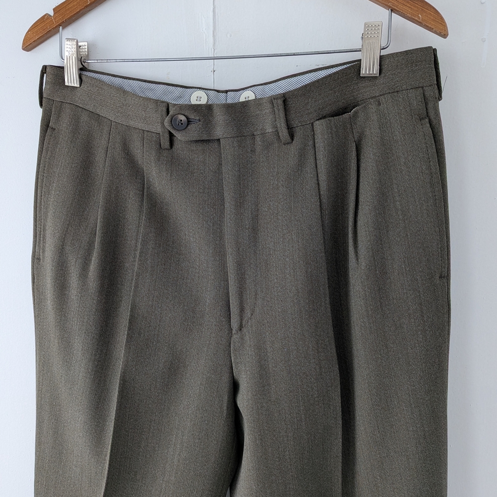 Vintage Luciano Barbera Olive Green Wool Dress Pants - Made in Italy - 32x26.5
